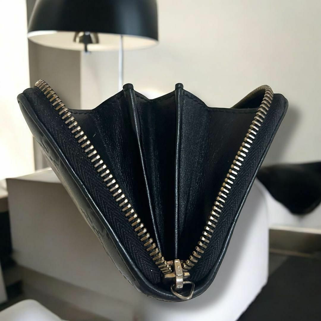 極美品】GUCCI ブラック 長財布 グッチシマ ラウンドファスナー 極美品】GUCCI ブラック 長財布 グッチシマ ラウンドファスナー