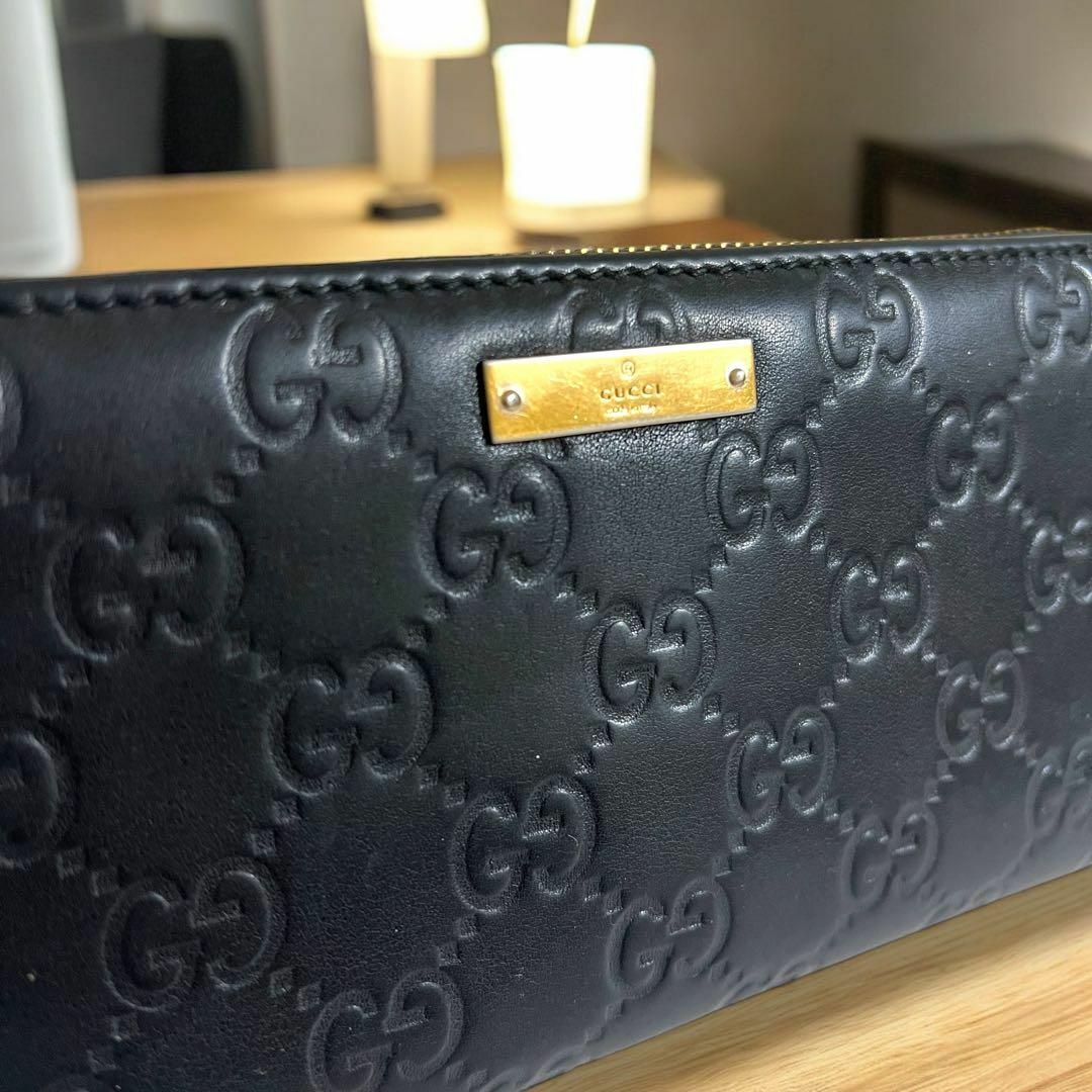 極美品】GUCCI ブラック 長財布 グッチシマ ラウンドファスナー 極美品】GUCCI ブラック 長財布 グッチシマ ラウンドファスナー