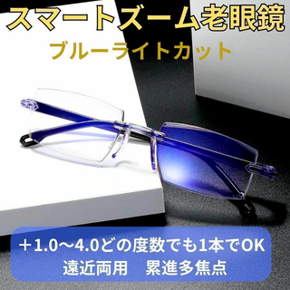 【+1.0～4.0 全度数自動調節】遠近両用 スマートズーム　ブルーライトカット(サングラス/メガネ)