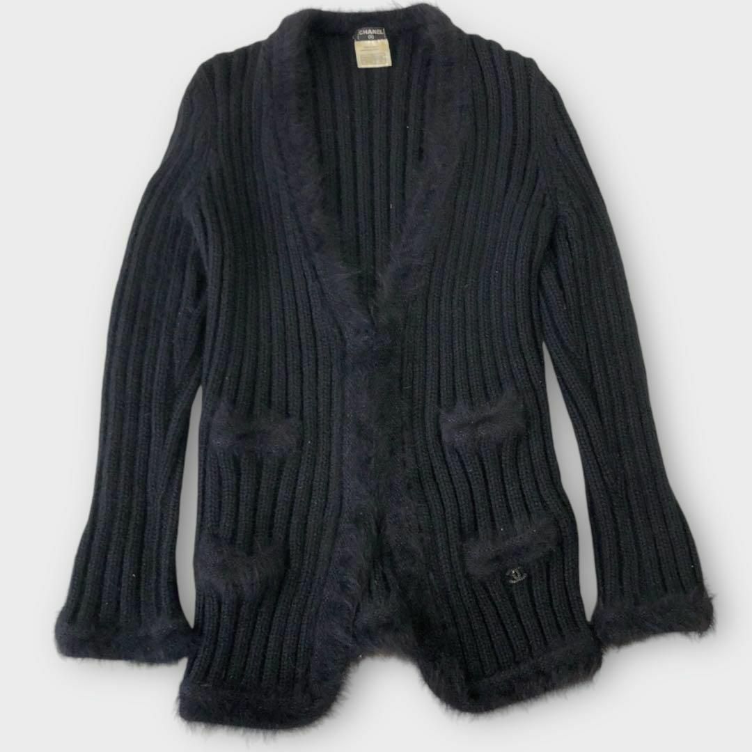 シャネル CHANEL アンサンブル 黒 アンゴラ ファー ココマーク M〜L シャネル CHANEL アンサンブル 黒 アンゴラ ファー ココマーク M〜L