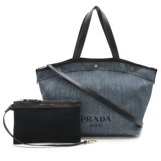プラダ(PRADA)のPRADA プラダ トートバッグ 2WAY ショルダーバッグ 斜め掛け デニム レザー BLUE ブルー NERO ブラック ポーチ付き 1BG244(ショルダーバッグ)