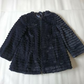 アルマーニエクスチェンジ(ARMANI EXCHANGE)の美品　アルマーニエクスチェンジ　ファーコート ノーカラーコート　ネイビー　紺(毛皮/ファーコート)