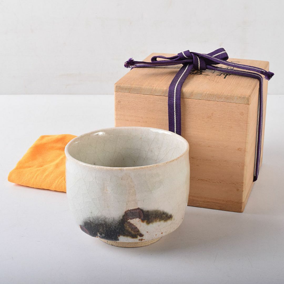 茶道具　真葛焼　治平香斎作　絵志野　茶碗　一茶翁花押　二代　真葛香斎識箱　V　R