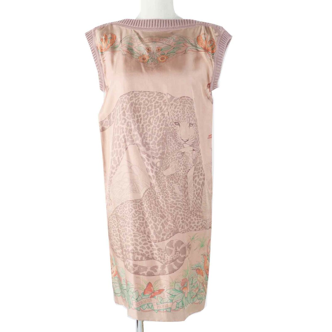 HERMES - 極美品◎HERMES エルメス JUNGLE LOVE ジャングルラブ シルク アルパカ POUDRE ROSE （ピンク系） ノースリーブワンピース 36 イタリア製 正規品 レディース