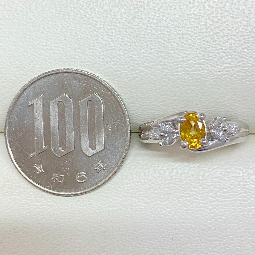 Pt900 天然イエローサファイアリング サイズ7.7号 ダイヤモンド Pt900 天然イエローサファイアリング サイズ7.7号 ダイヤモンド