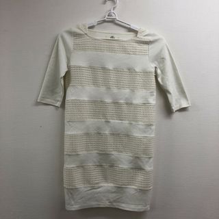 【ikka】イッカ　白系　L　チュニック　長袖トップス　ボーダー　カジュアル　ゆったり(チュニック)