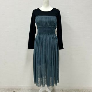 【IEDIT】イディット　ワンピース　ロング　長袖　グリーン系　Lサイズ　チュール　レイヤード　フェリシモ(その他)