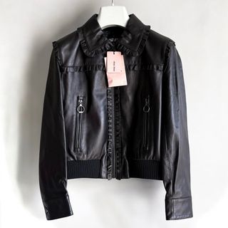 MIU MIU - 未使用 miu miu フリルデザイン レザージャケット 38 MIU MIU - 未使用 miu miu フリルデザイン レザージャケット 38