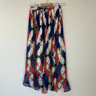 ブルー系　M　ロングスカート　総柄　ボトムス　美品　リゾートスカート　ハイウエスト(その他)