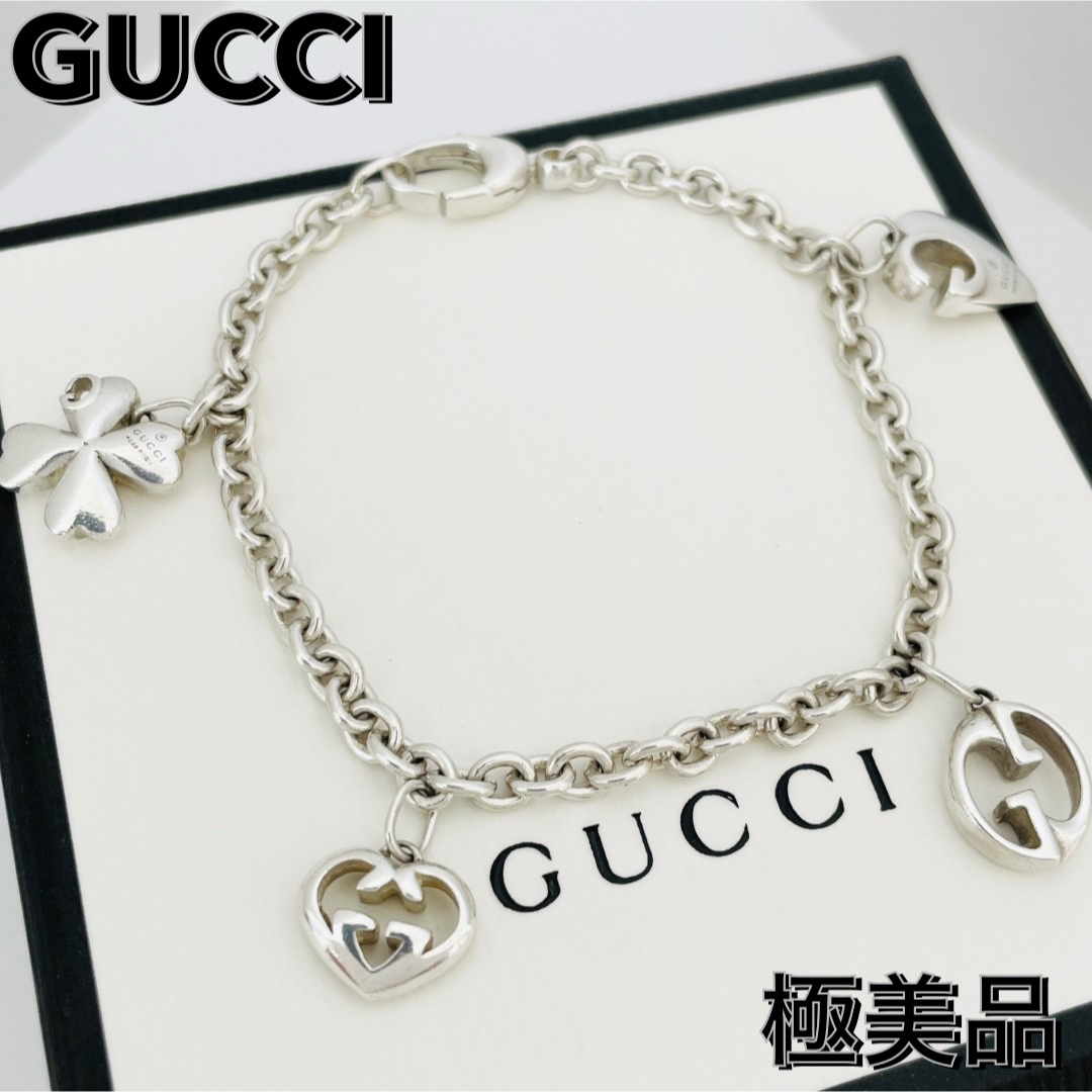 極美品☆グッチ ブレスレット 4チャーム ハート クローバー 極美品☆グッチ ブレスレット 4チャーム ハート クローバー