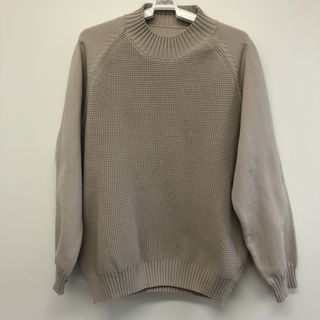セーター　長袖ニット　無地　シンプル　シルバー　L　モックネック　カジュアル　ゆったり(ニット/セーター)