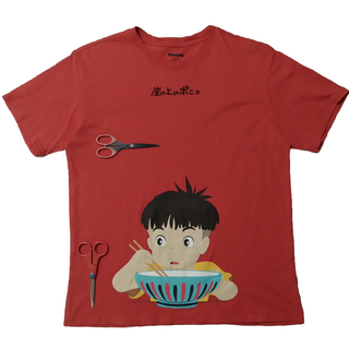 ジブリ(ジブリ)の古着　崖の上のポニョ　Tシャツ　L　赤　ムービーT　アニメT　ジブリ　海外 *(Tシャツ/カットソー(半袖/袖なし))
