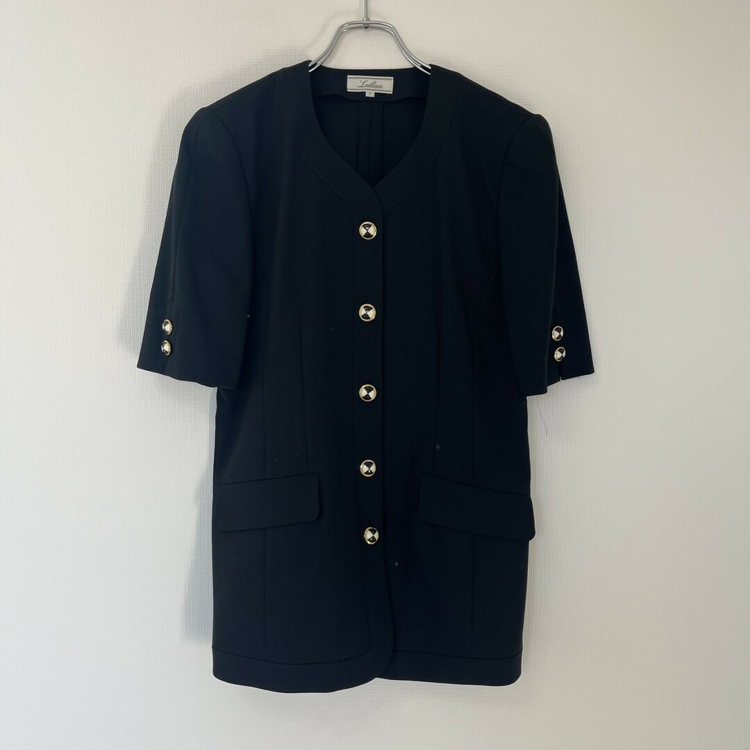 【Leilian】レリアン　ブラック　7　アウター　ジャケット　半袖　無地　シンプル　美品　トップス
