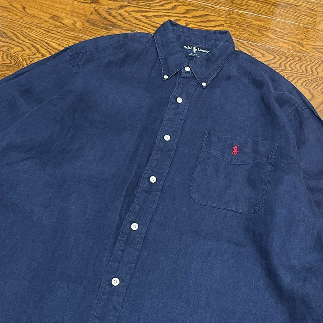 Ralph Lauren - 90s Ralph Lauren シャツ 長袖 刺繍ロゴ リネン Ralph Lauren - 90s Ralph Lauren シャツ 長袖 刺繍ロゴ リネン
