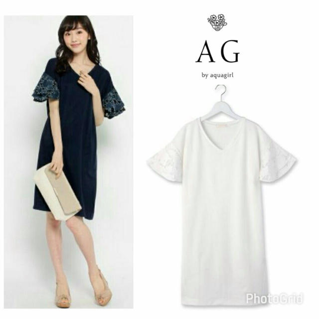 AG by aquagirl(エージーバイアクアガール)の新品定価6,469円♡AG by aquagirl♡デニムレース袖のワンピース レディースのワンピース(ひざ丈ワンピース)の商品写真