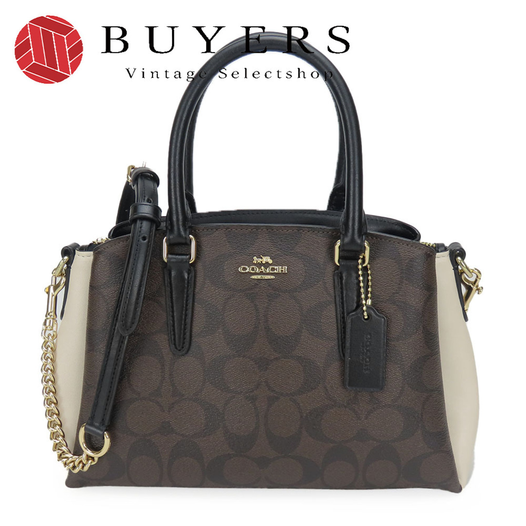 COACH - 【中古】 コーチ ショルダーバッグ F50054 シグネチャー レザー ダークブラウン ブラック アイボリー ゴールド金具 2WAY ミニ ハンドバッグ レディース 女性 COACH