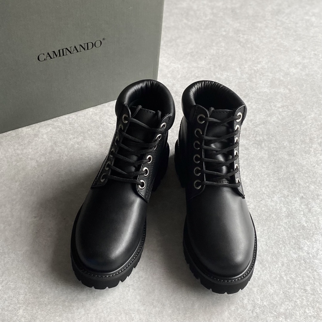CAMINANDO レザー 6ホール レースアップブーツ ブラック CAMINANDO レザー 6ホール レースアップブーツ ブラック