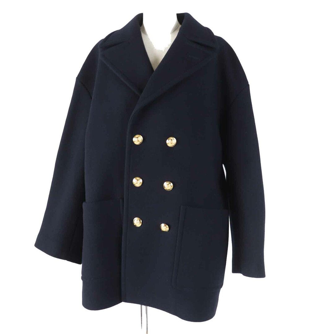 CELINE - 極美品◎CELINE セリーヌ 21-22AW 2M780814E ウール 金ボタン オーバーシルエット ルーズ ピーコート ダークネイビー 38 イタリア製 正規品 レディース