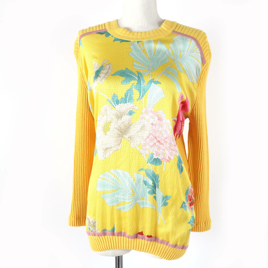 LEONARD - 極美品☆LEONARD レオナール 0447731 ウール シルク 花柄デザイン 長袖 ニット トップス イエロー XL 日本製 正規品 レディース
