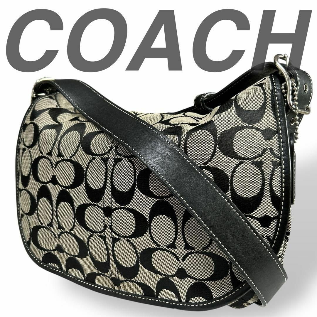 COACH - 美品 COACH コーチ ショルダーバッグ 斜め掛け レザー キャンバス グレー