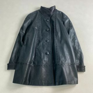 ヴィンテージ　レザージャケット　コート　カーキ　希少　本革　リアルレザー　44(その他)
