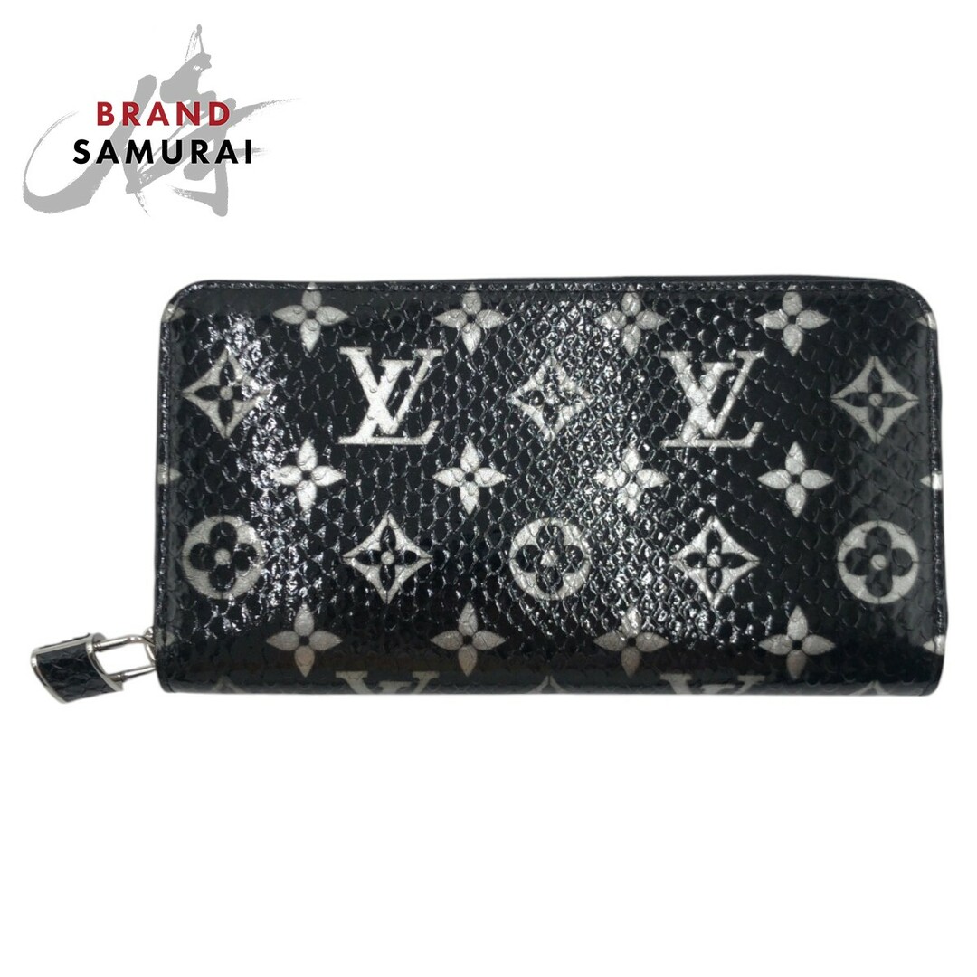 超美品 LOUIS VUITTON ルイヴィトン モノグラム ジッピーウォレット パイソン ブラック 黒 シルバー パイソン N96955 長財布 ラウンドファスナー メンズ 411427