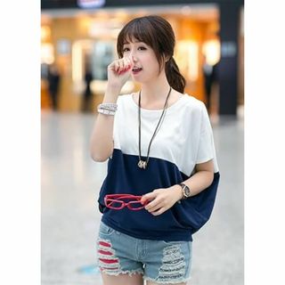 レディース Tシャツ 半袖 バイカラー 3XL(Tシャツ(半袖/袖なし))