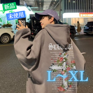 十字架 クロス 花柄 メンズ パーカー 韓国 ストリート 長袖 スウェット(パーカー)