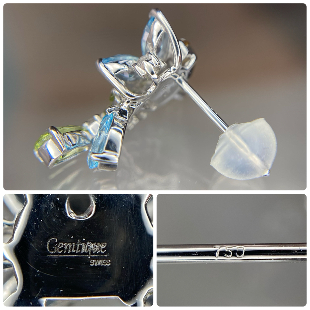 天然 トパーズ ペリドット シトリン ピアス Gemtique K18WG 天然 トパーズ ペリドット シトリン ピアス Gemtique K18WG