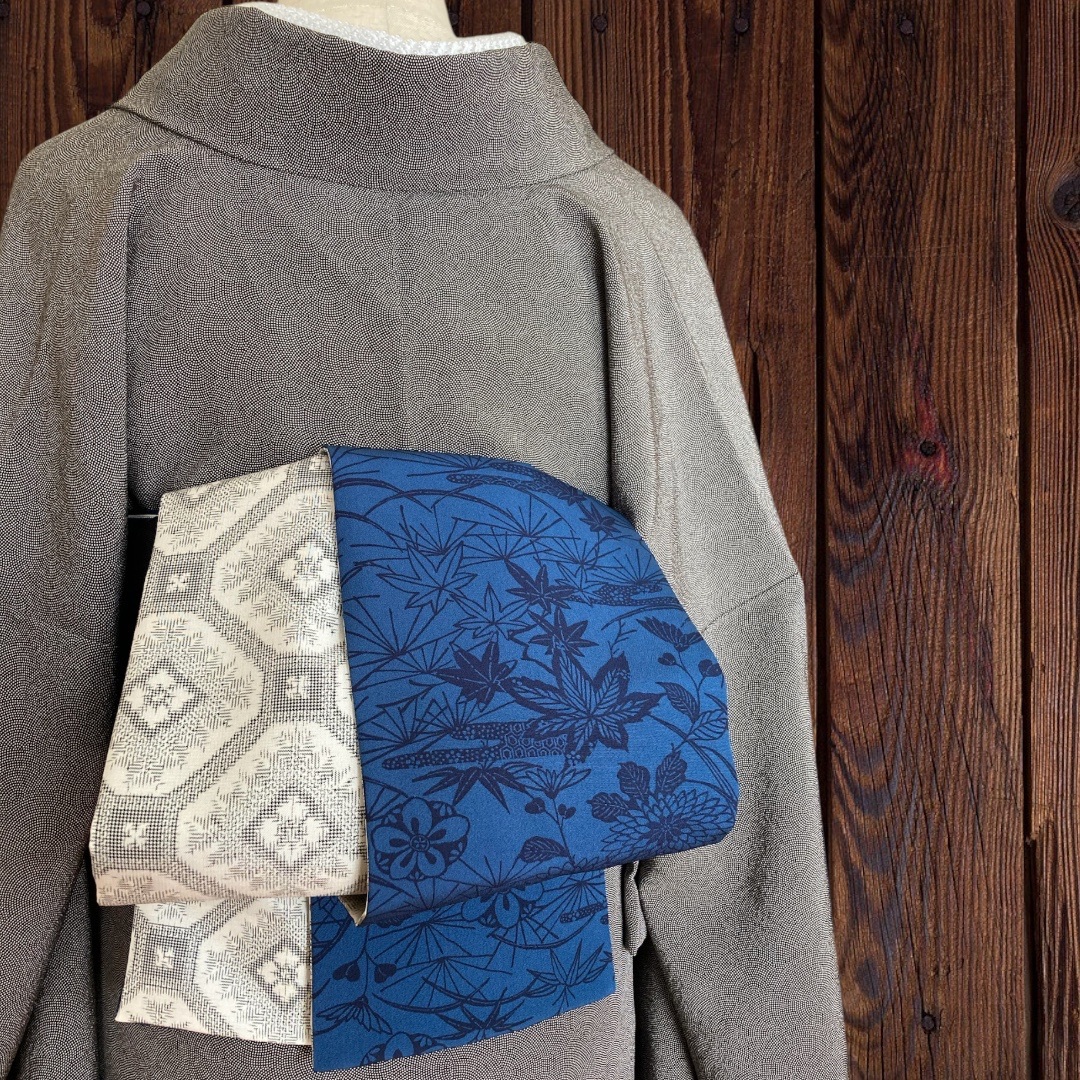 着物反物*染め紬と西陣大人の兵児帯 半幅帯長尺470cmハンドメイド