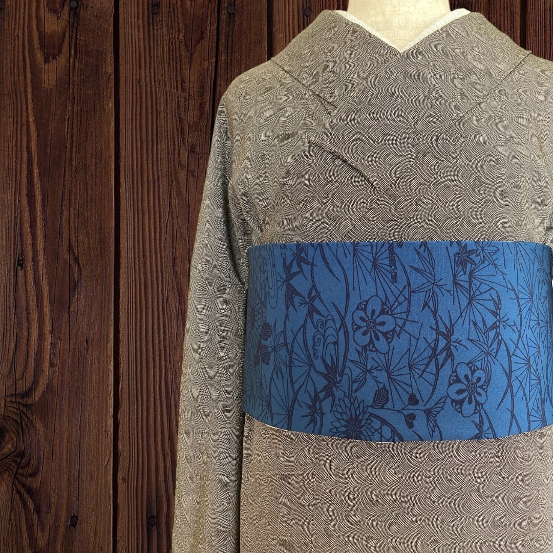 着物反物* 藍色と大島紬 大人の兵児帯 半幅帯 長尺465 ハンドメイド