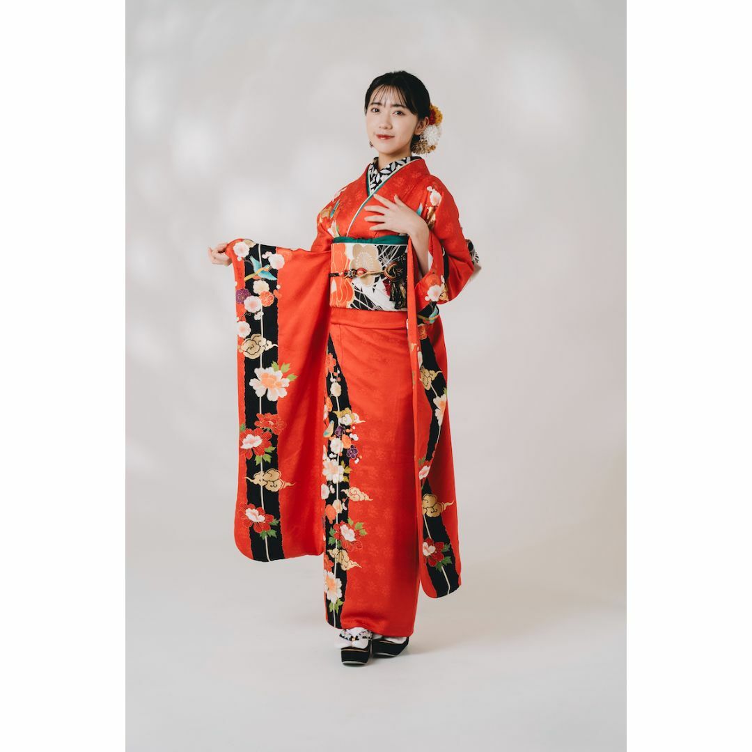 美品正絹 振袖10点フルセット【285】赤地 小鳥柄 【165cm〜175cm】 美品正絹 振袖10点フルセット【285】赤地 小鳥柄 【165cm〜175cm】