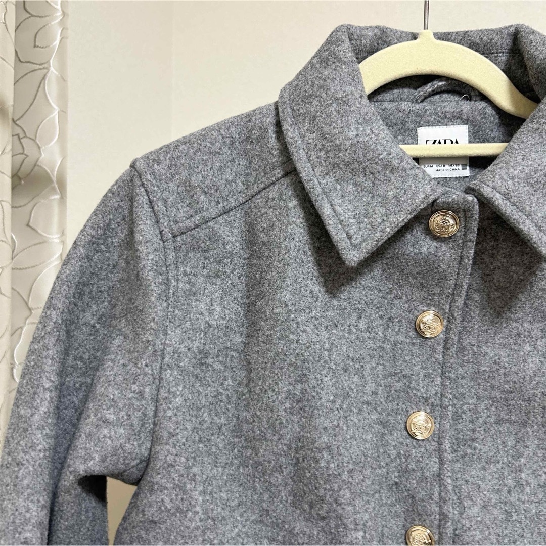 ZARA - 未使用 ZARA ゴールドボタンソフトジャケット グレー ZARA - 未使用 ZARA ゴールドボタンソフトジャケット グレー