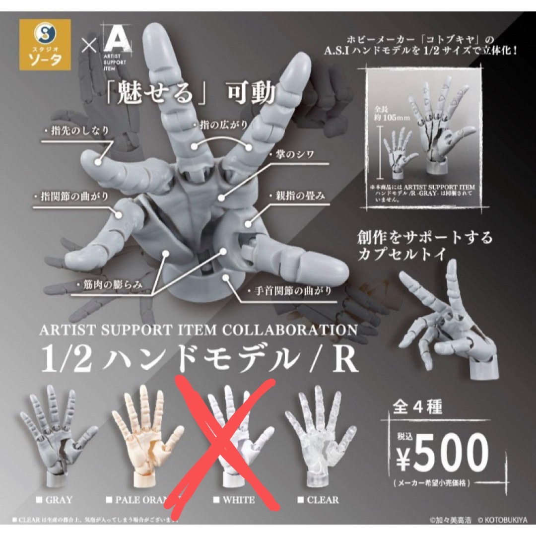 1/2ハンドモデル/R デッサン 手 ガチャ カプセルトイ ミニチュア エンタメ/ホビーのおもちゃ/ぬいぐるみ(キャラクターグッズ)の商品写真
