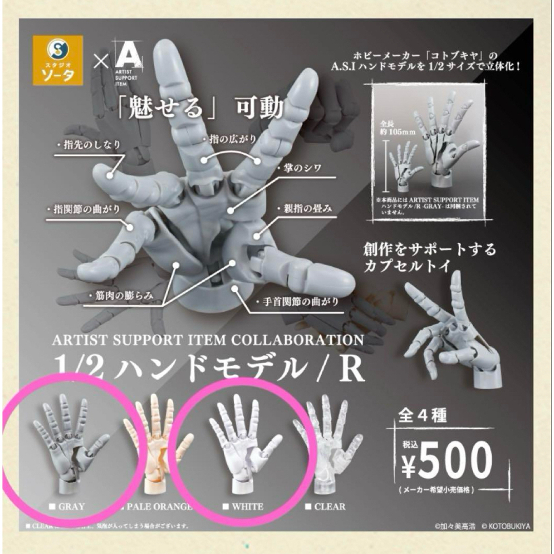 KOTOBUKIYA(コトブキヤ)のコトブキヤ ガチャ 1/2 ハンドモデル / R グレー ホワイト セット エンタメ/ホビーのおもちゃ/ぬいぐるみ(模型/プラモデル)の商品写真