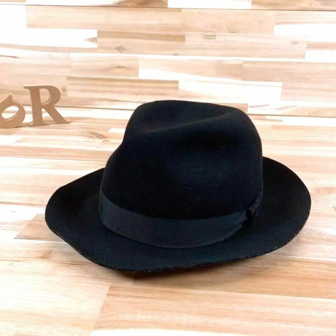 クールきれいめ【カシラ】CA4LA リボン中折れフェルトハット 黒 クールきれいめ【カシラ】CA4LA リボン中折れフェルトハット 黒