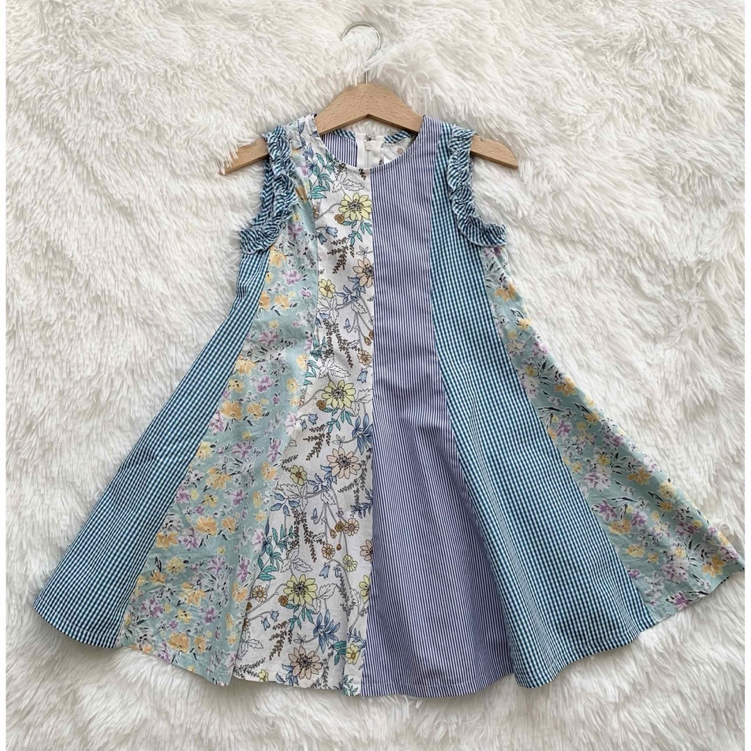 CHOPIN(ショパン)のCHOPIN deux ストライプパッチワークワンピース　花柄　110cm キッズ/ベビー/マタニティのキッズ服女の子用(90cm~)(ワンピース)の商品写真