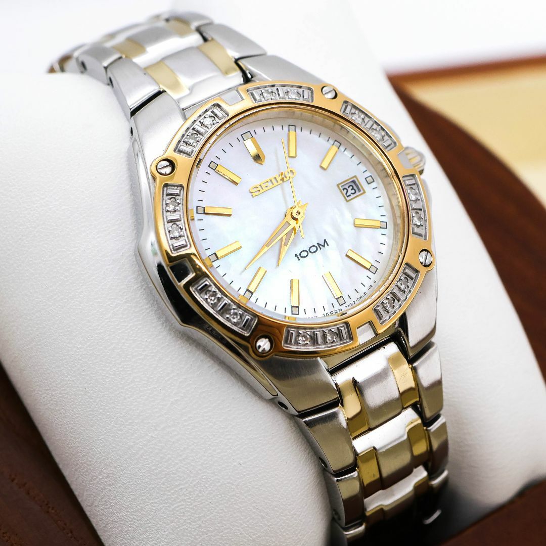 SEIKO - 稼働 SEIKO 腕時計 ダイヤベゼル シェル文字盤 SEIKO - 稼働 SEIKO 腕時計 ダイヤベゼル シェル文字盤