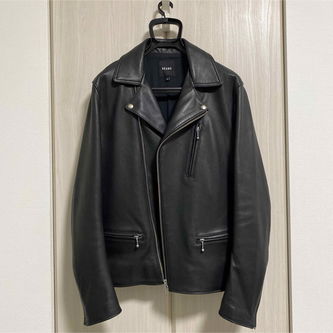 羊革】BEAMS レザー ライダースジャケット 黒 L シープスキン ダブル 羊革】BEAMS レザー ライダースジャケット 黒 L シープスキン ダブル