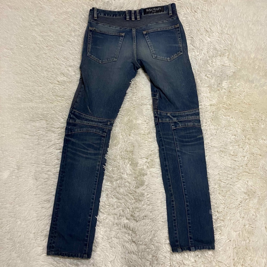BALMAIN - 名作 バルマン 15AW デストロイ加工蛇腹バイカー BALMAIN - 名作 バルマン 15AW デストロイ加工蛇腹バイカー