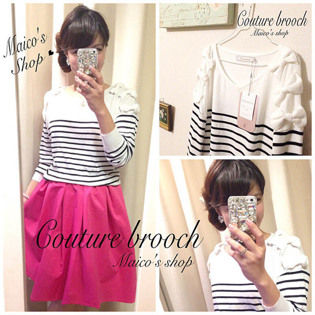 anatelier(アナトリエ)のタグ付♡anatelier姉妹 Couture broochリボンボーダーニット レディースのトップス(ニット/セーター)の商品写真