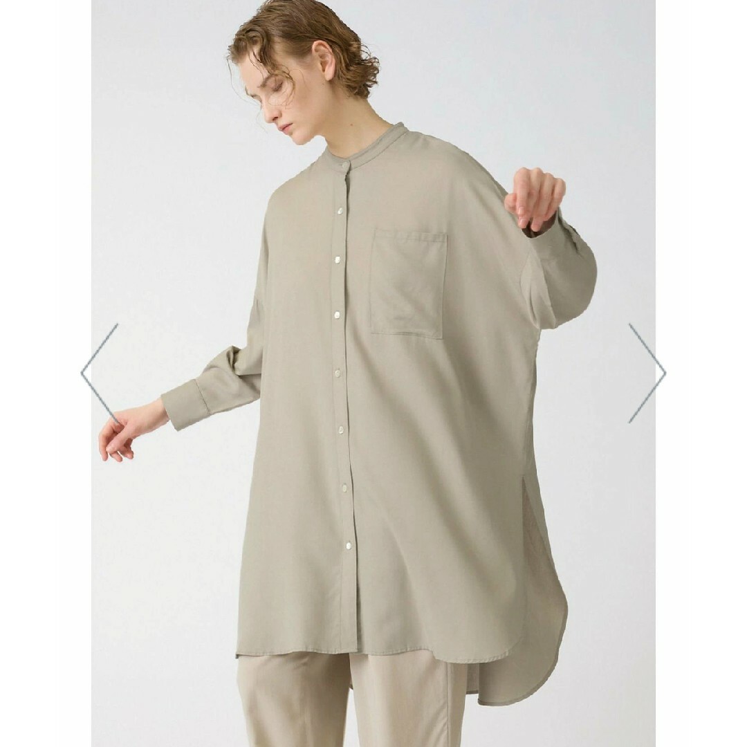 ほぼ新品】 mizuiroind ミズイロインド レーヨン混 ロングシャツ 白 ほぼ新品】 mizuiroind ミズイロインド レーヨン混 ロングシャツ 白