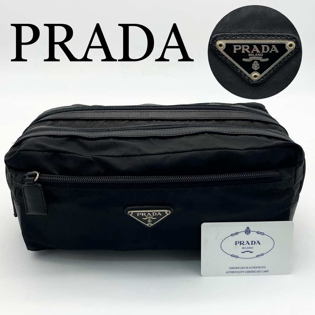 PRADA クラッチバッグ 三角ロゴ テスート ナイロン レザー PRADA クラッチバッグ 三角ロゴ テスート ナイロン レザー