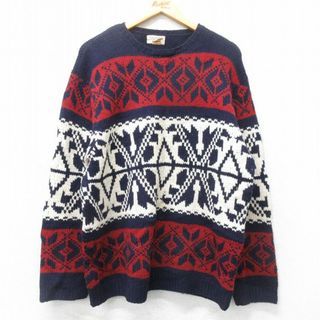 アメリカンイーグル(American Eagle)のXL★古着 アメリカンイーグル American Eagle 長袖 ノルディック セーター メンズ 00年代 00s 雪柄 ウール クルーネック 紺他 ネイビー 25feb03 中古 ニット トップス(ニット/セーター)