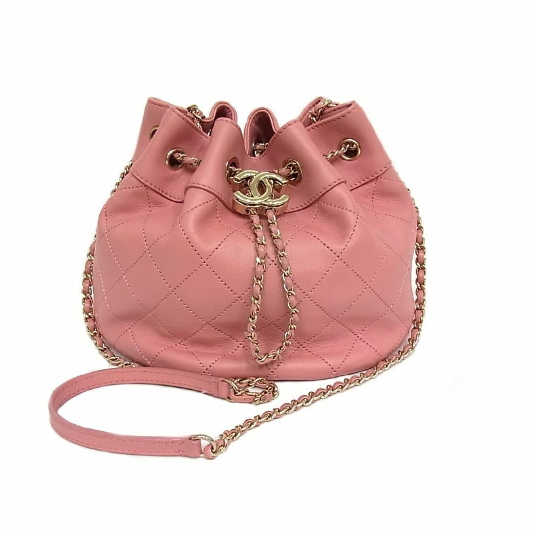 CHANEL - シャネル CHANEL　マトラッセ　巾着 バッグ　ゴールド金具　ココマーク ラムスキン　ピンク　チェーンショルダー