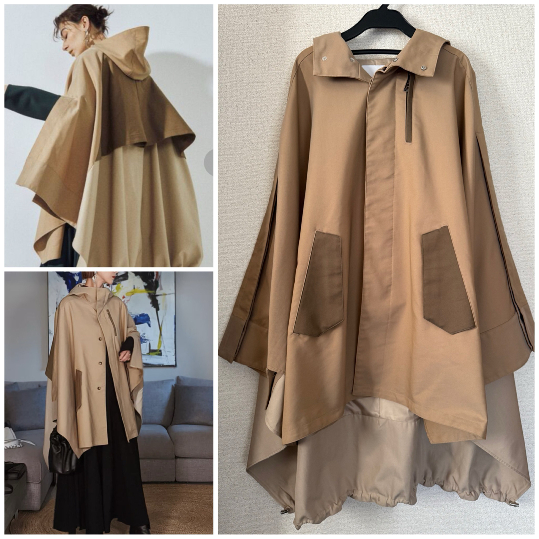 美品 万能アイテム フードケープコート ベージュ 美品 万能アイテム フードケープコート ベージュ