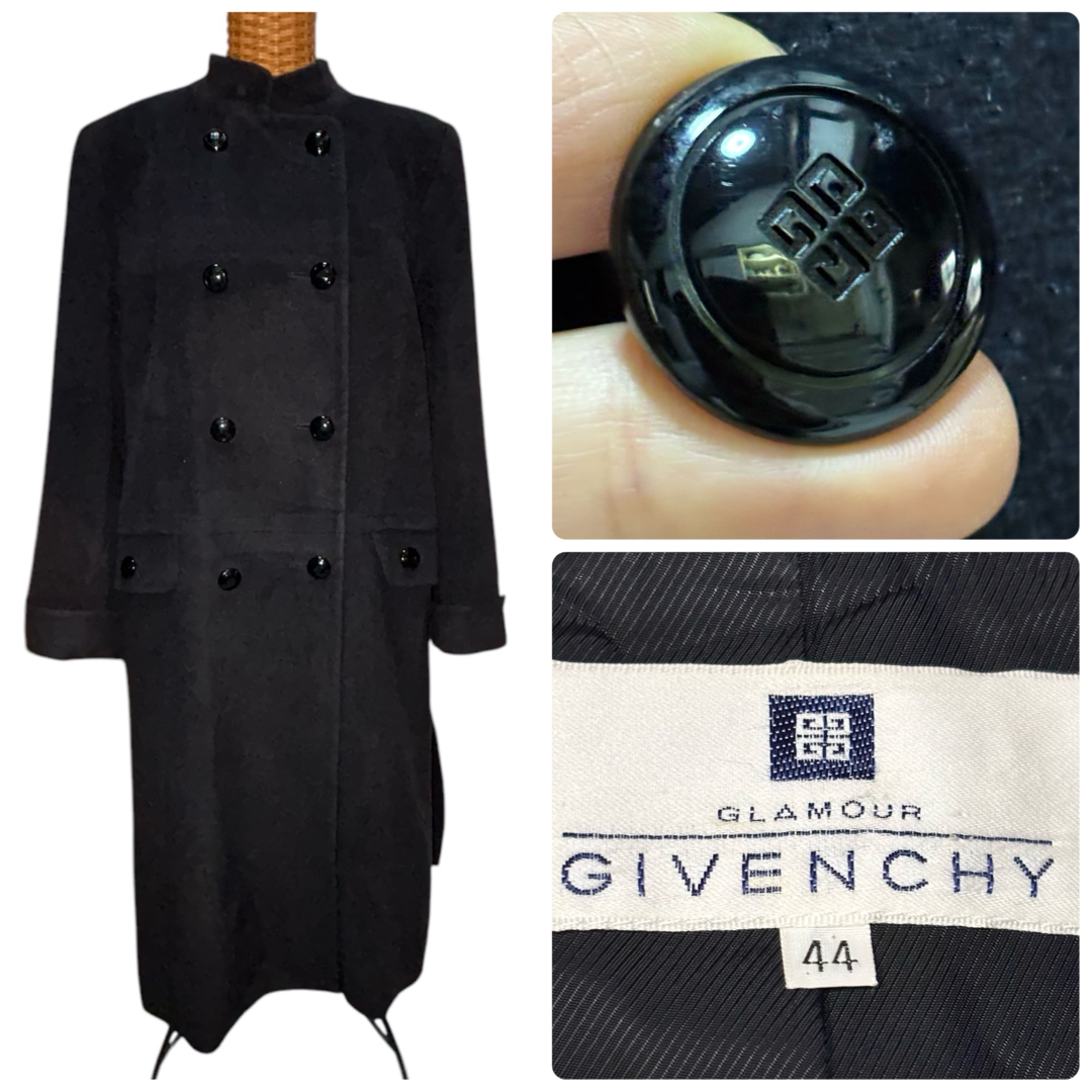 GIVENCHY - GIVENCHY ウール×シルク ナポレオンロングコート 黒 GIVENCHY - GIVENCHY ウール×シルク ナポレオンロングコート 黒