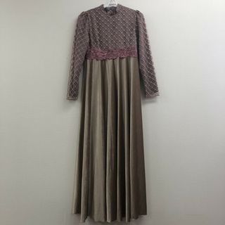 ワンピース　ピンク系　ロングワンピース　ハイウエスト　無地　シンプル　クルーネック　美品(その他)