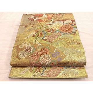 平和屋着物●六通柄袋帯　唐織　扇面鳳凰文　金糸　本金箔　正絹　逸品　BAAM8029du(帯)