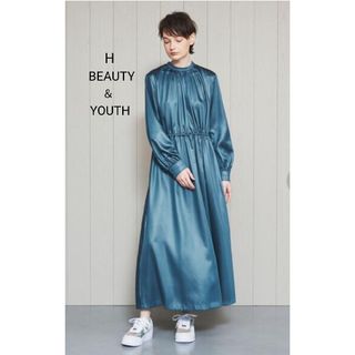ビューティアンドユースユナイテッドアローズ(BEAUTY&YOUTH UNITED ARROWS)の定価30000円程　H BEAUTY＆YOUTH サテンギャザーワンピース(ロングワンピース/マキシワンピース)